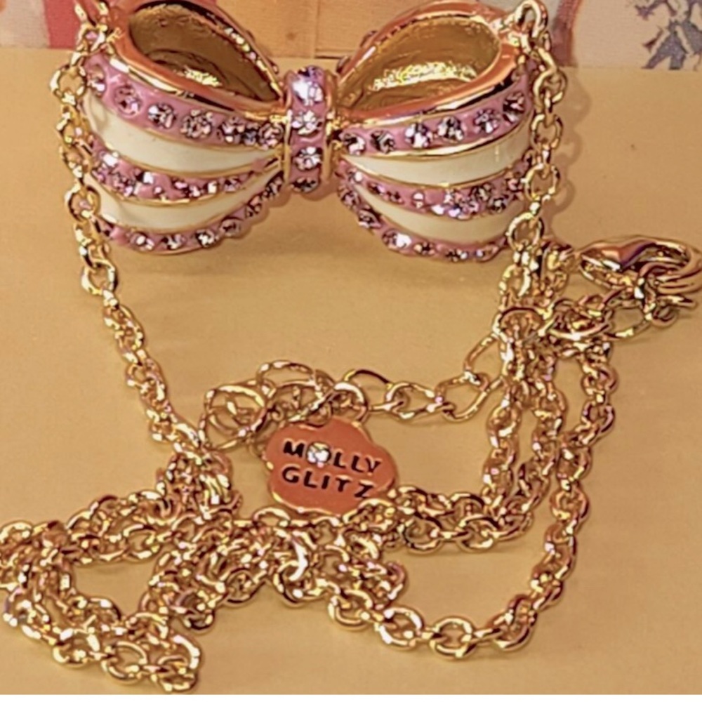 MOLLY GLITZ gorgeous pink rhinestone bow necklace!